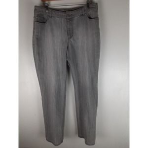 Chicos Platinum Women's Gray Straight Leg Denim Jeans Stretch Rhinestone 14 2.5